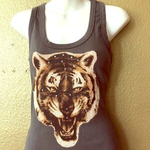🆕 BNWT- Hank Tank Top Brown Lion Print Swarovski 𝅺